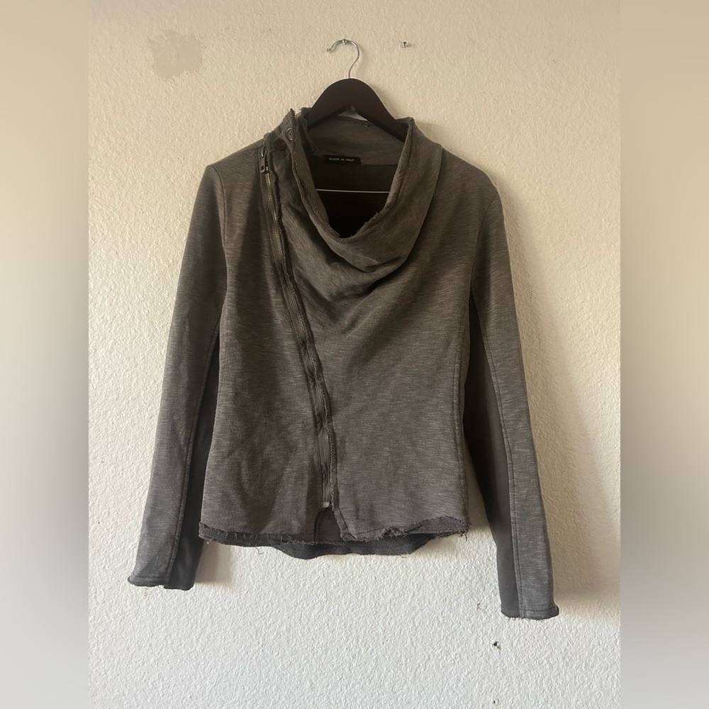 Made in Italy Artsy Asymmetrical Gray Brown Long Sleeve Zip Top Small Lagenlook